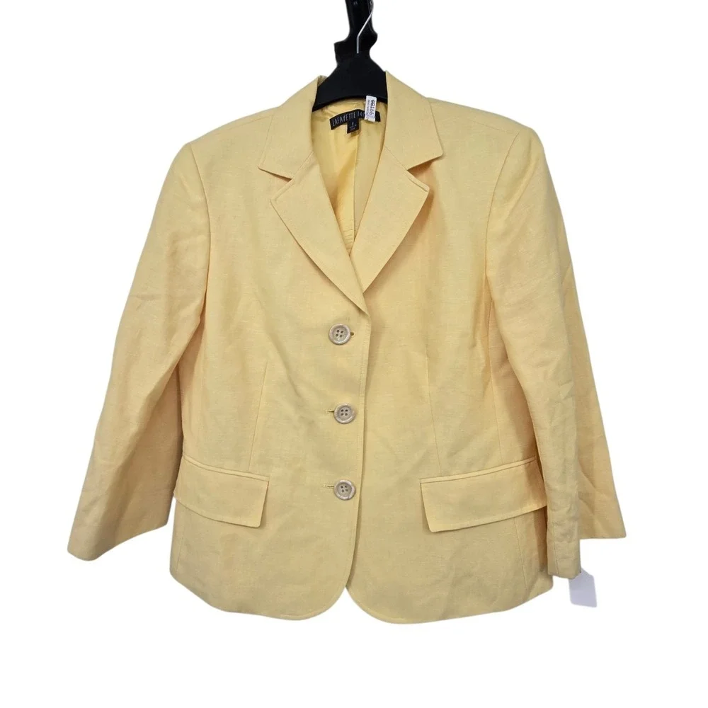 Lafayette 148 Linen Wool Blazer Womens Size 8 Yellow Classic Office Career Girly